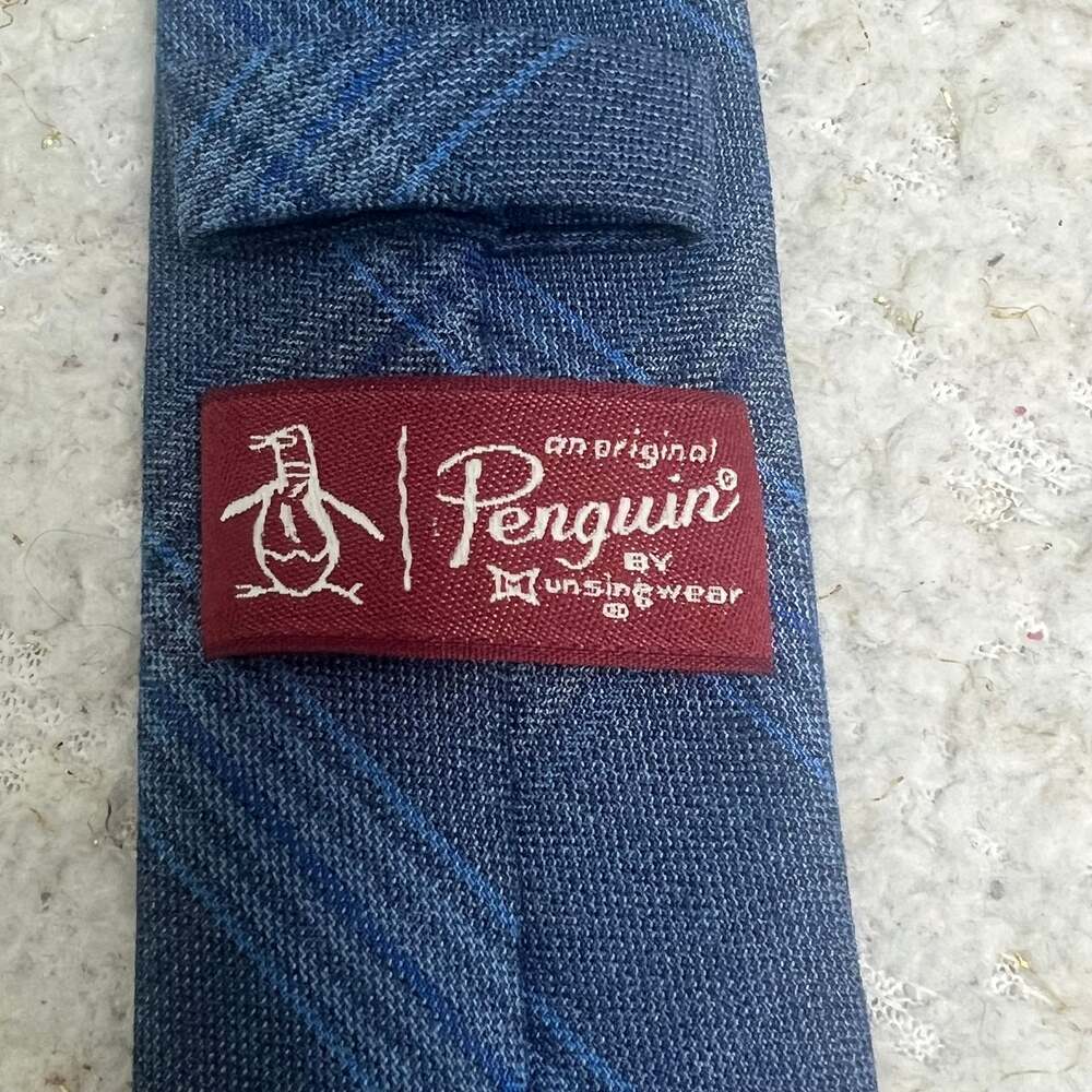 Mens Penguin by Munsingwear Neck Tie Viscose Blend Blue Plaid : - Picture 2 of 9